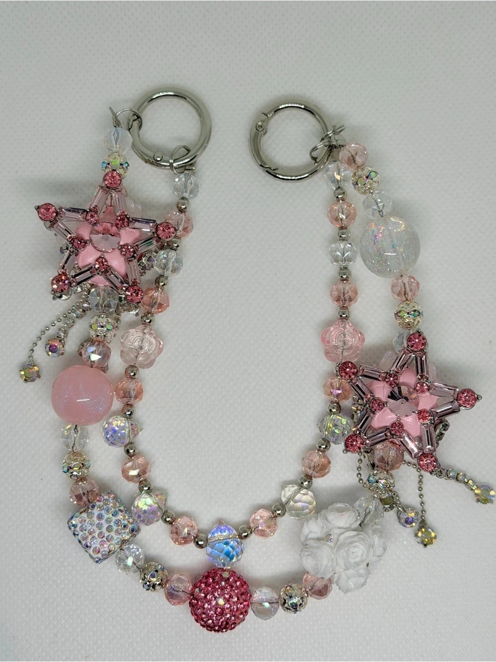 Pink & Silver Star Beaded Purse/Bag Chain